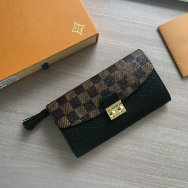 

M60207 Fringe Long Wallet Black WOMEN REAL LEATHER Long Wallets Chain Wallet Pouches Key Card Holders Phone Cases PURSE CLUTCHESa, Red;black