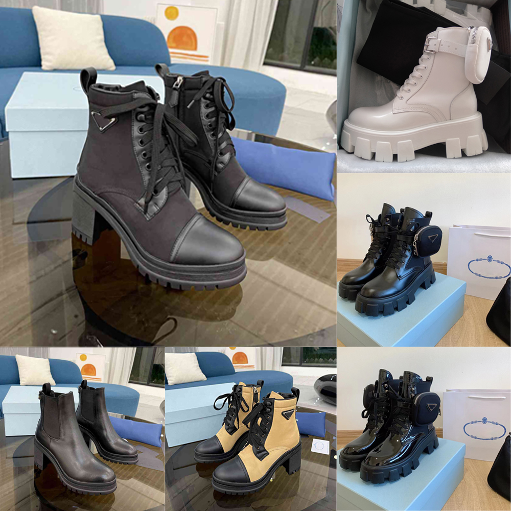 

Designer Boots Men Women Rois Monolith Ankle Boot Leather Nylon Removable Pouch Bootie Thick Bottom Martin Combat Shoes Size 35-45