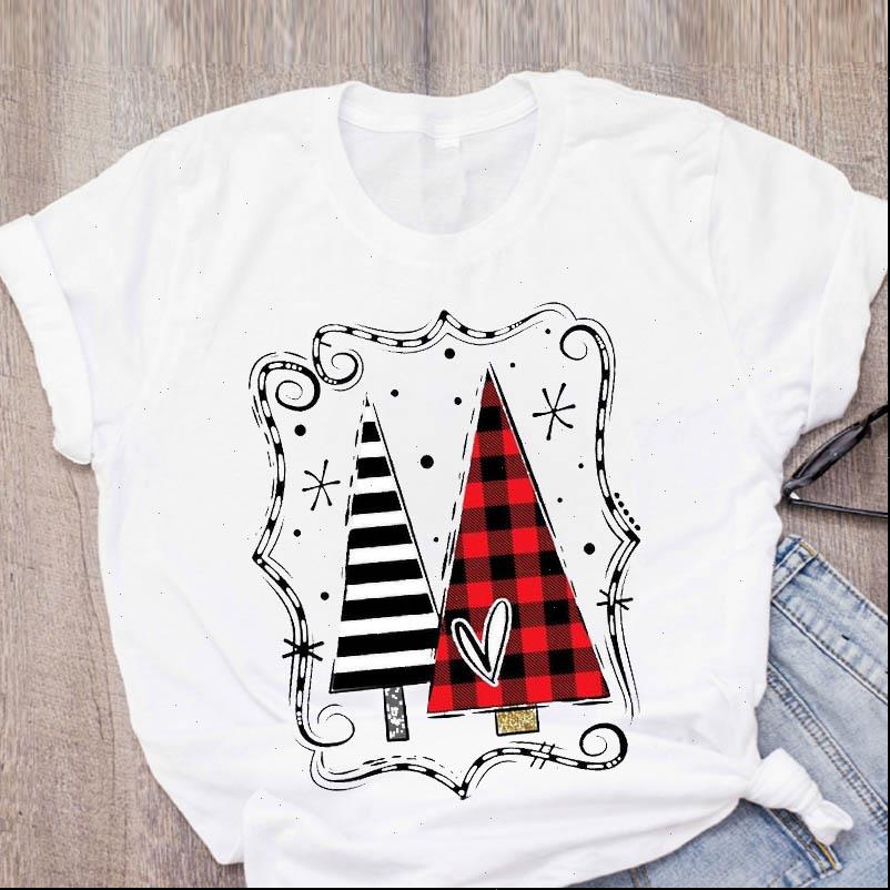 

Women T Shirts Graphic Plaid Love 90s Cute Winter Holiday Year Merry Christmas Printed Tops Lady Tees Female Shirt, White
