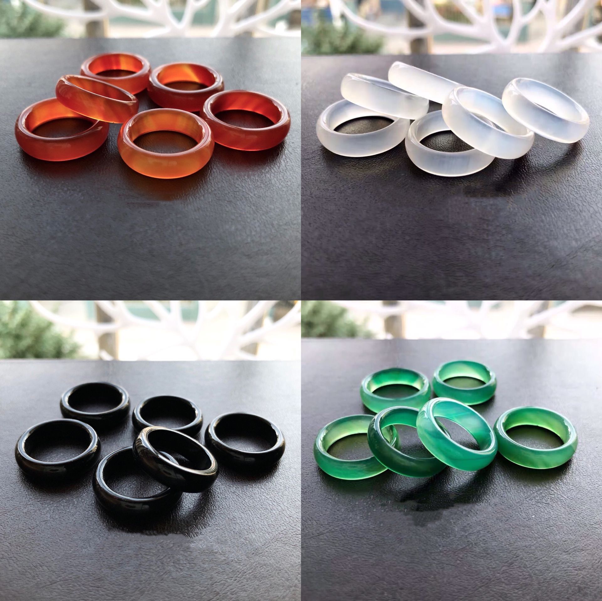 

2021 New Style Black Yellow red green Four colour Jade for men and women Couples ring
