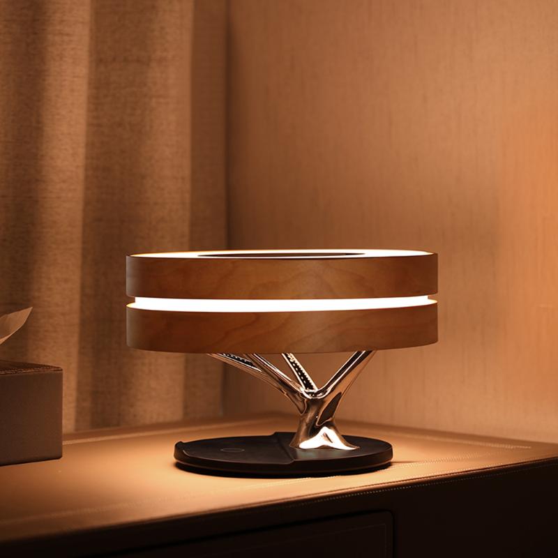 

Table Lamps Round Intelligent Music Bluetooth Speaker Bed Lamp WiFi Circle Tree Of Led Light Wireless Charging(QI) For Living Room