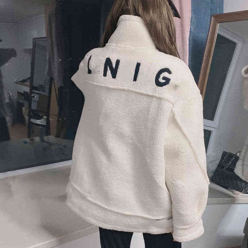 

Women' Fur & Faux Balangiaca autumn and winter women' Outerwear loose coat lamb wool cardigan thickened top ZFWY, White