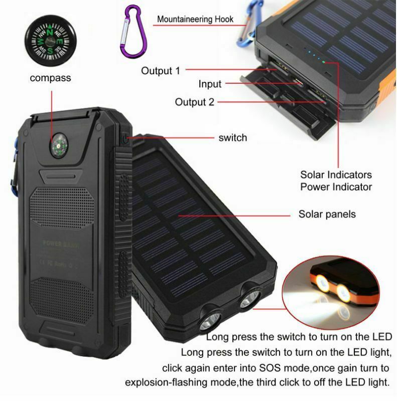

Waterproof Solar Power Bank 100000mAh Portable External Battery Charger