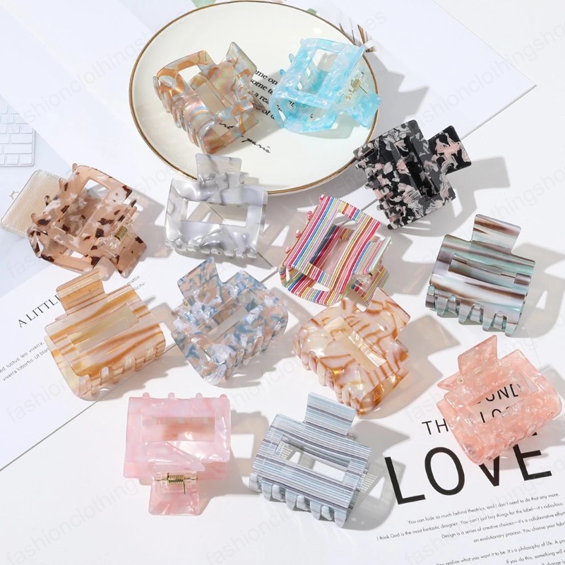 

Women Fashion Acetic Acid Hair Claws Square Acrylic Clamps Geometric Multiple Colorful Hair Clips Hair Accessories, Mixed color