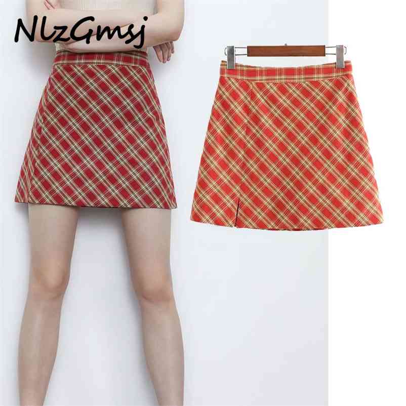 

Skirts Vintage High Waist Zipper Package Hip Plaid Mini Woman Fashion A-line Casual Female 210628, As picture