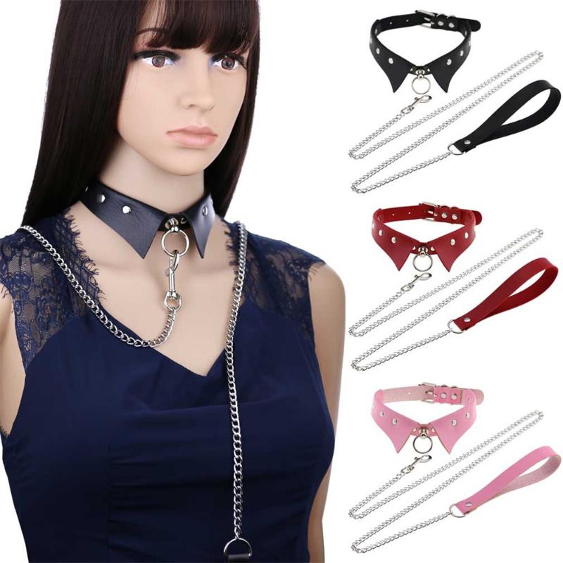 

Chokers Ant Angel 2021 Punk Gothic Leather Collar Traction Rope Necklace Trend Ring O-shaped Belt