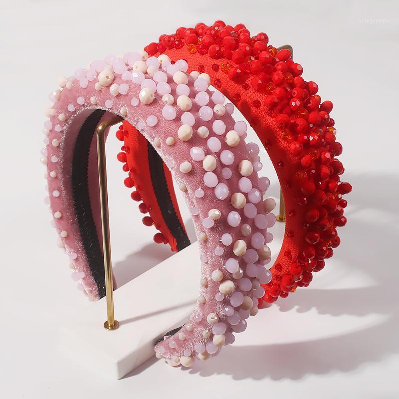 

Handmade Crystal Bead Hairband Pink Red Rice Beads Headbands For Women Sponge Padded Hair Bands Prom Party Show Baroque Headwear Clips & Bar, Golden;silver