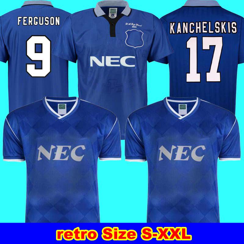 

1995 FERGUSON Retro Football Shirt Kanchelskis RIDEOUT LIMPAR 1987 88 HINCHCLIFFE STUART Home Jersey Shirt RIDEOUT HORNE Football jersey Final win over, 1995 home