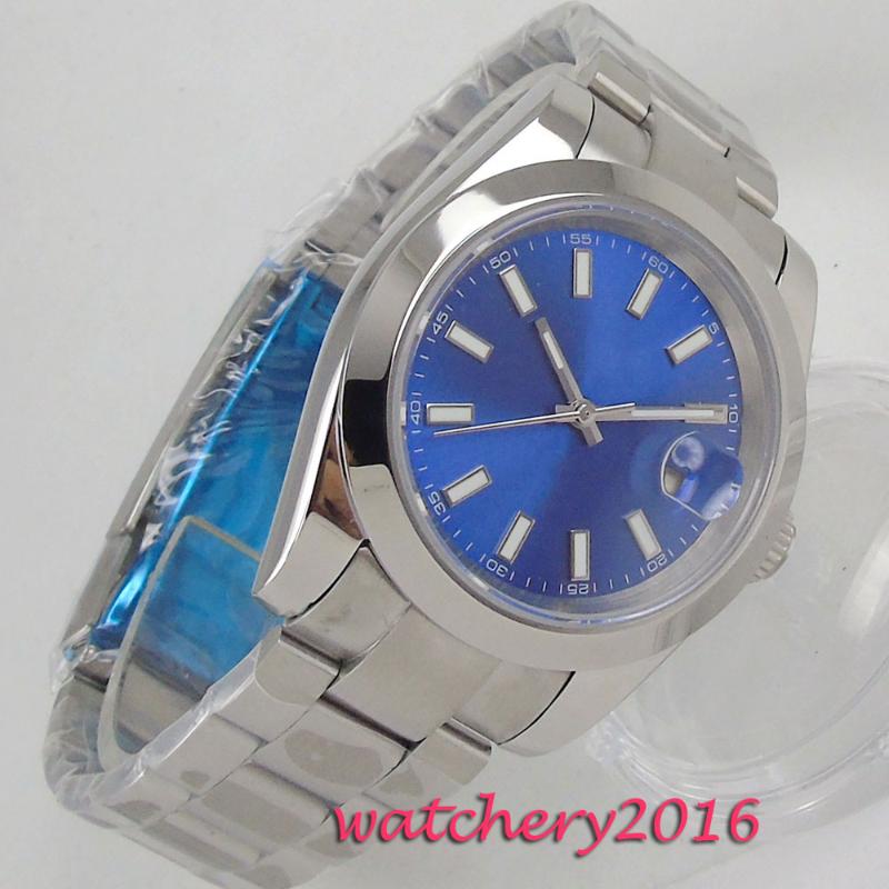 

Wristwatches 36mm Blue Dial Sapphire Glass Top Automatic MIYOTA 8215 Movement Men's Stainless Steel, Mingzhu2813