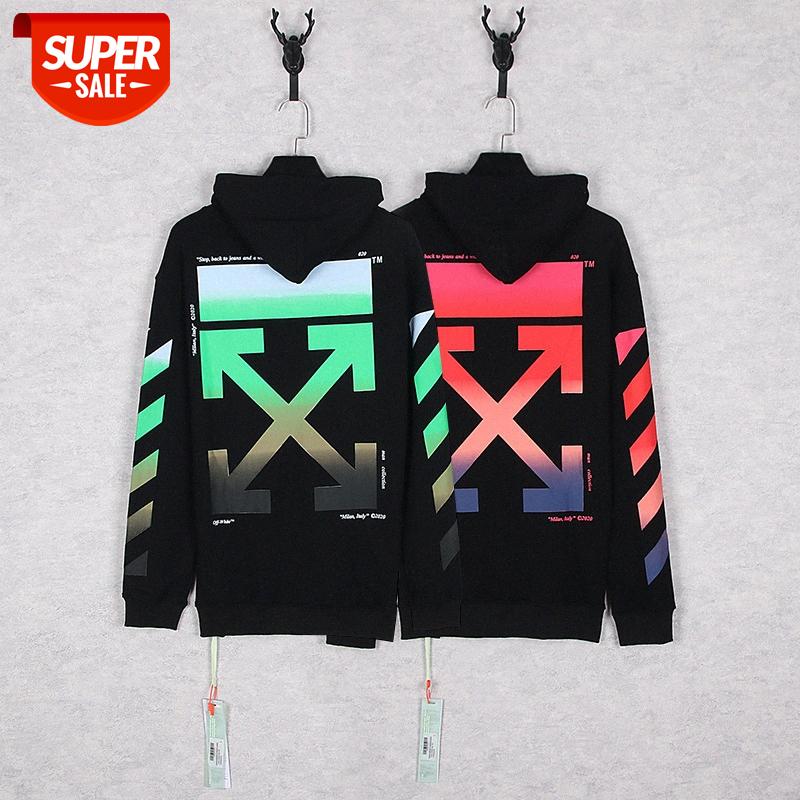 

European and American fashion brand OW OFF rainbow gradient arrow hooded sweater for men women couples hoodies high quality #r31B, Black