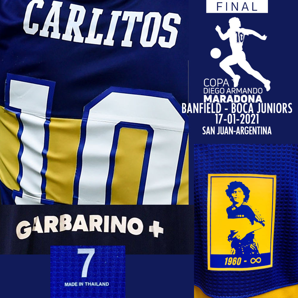 

2021 Colleage Copa Diego Maradona Cup Final Jersey Carlitos abila Cardona with Match Details maillot Tuta da calcio Traje de futbol, Black