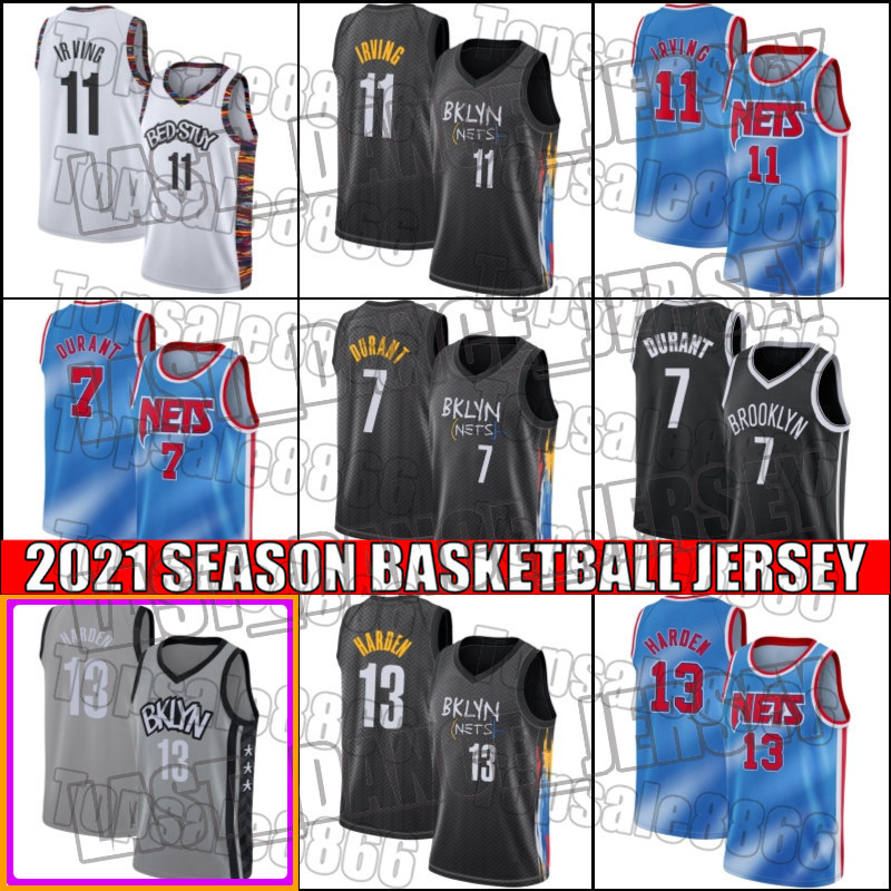 

Brooklyn Nets Jersey Kevin 7 Durant Kyrie 11 Basketball Irving Jerseys James 13 Harden Jersey 2021 City Blue Black AS651, Black;red