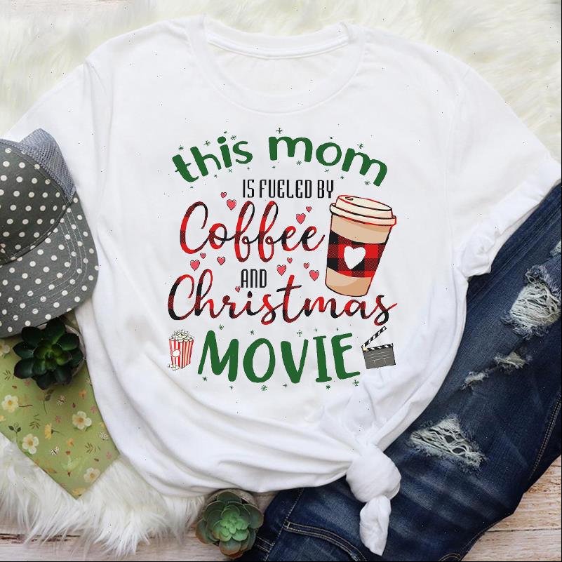 

Women T Shirts Clothing Coffee Love Letters Winter Holiday Merry Christmas Print Tops Lady Female Graphic Tees Clothes Shirt, White