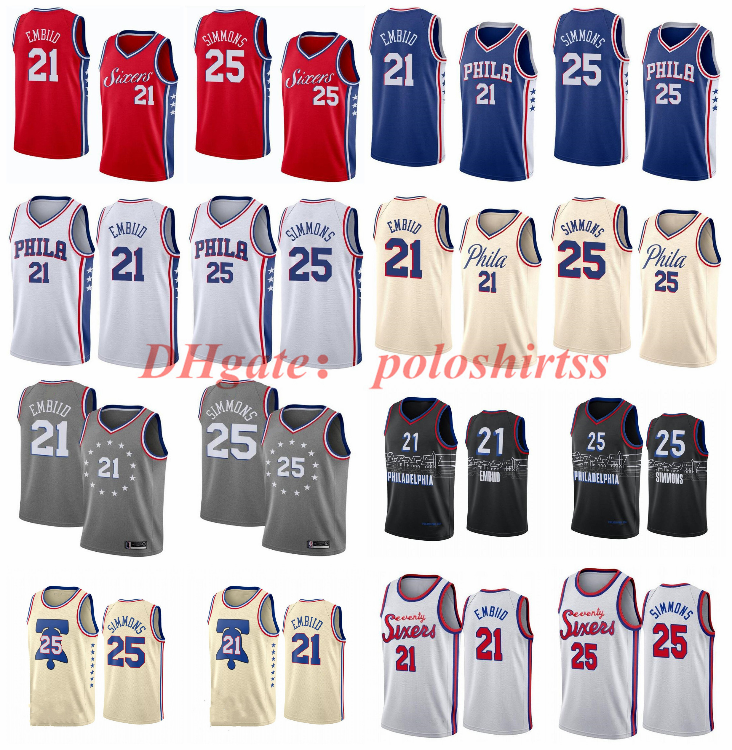

Philadelphia's 76ers's Joel 21 Embiid Basketball Jerseys Black Retro Ben 25 Simmons Allen 3 Iverson Jersey Stitched NCAA Men's Youth Red White Edition City S-XXXL, As photo