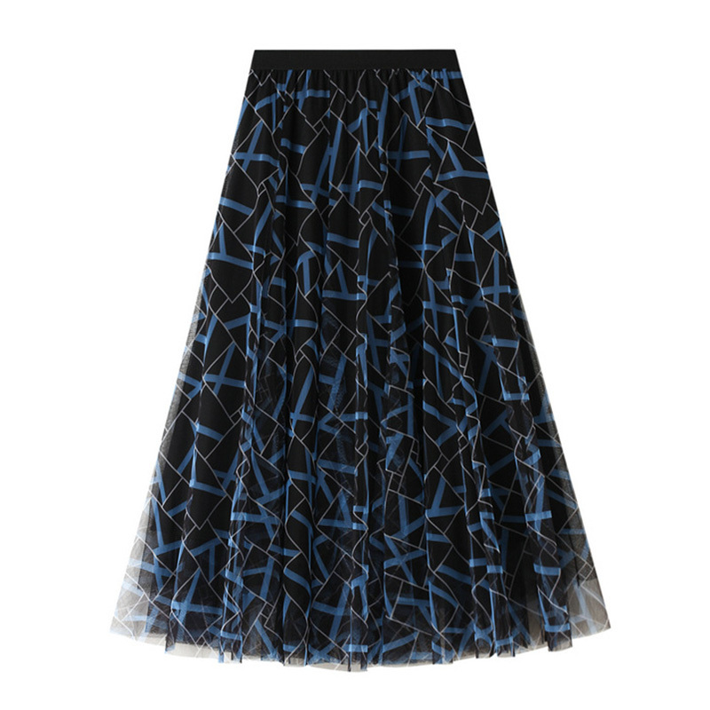 

Elastic High Waist Lace printed Skirts Womens Spring Summer Korean Elegant sweet Casual Long Skirt Female 210524, Gray