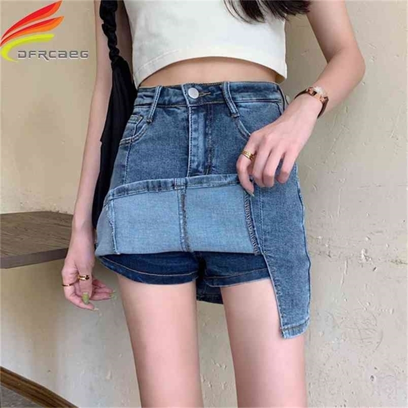 

Street Wear Blue Casual Mini Denim Skirt Women Fashion Womens Skort Pocket Jeans s High Waist Jean Saia 210702