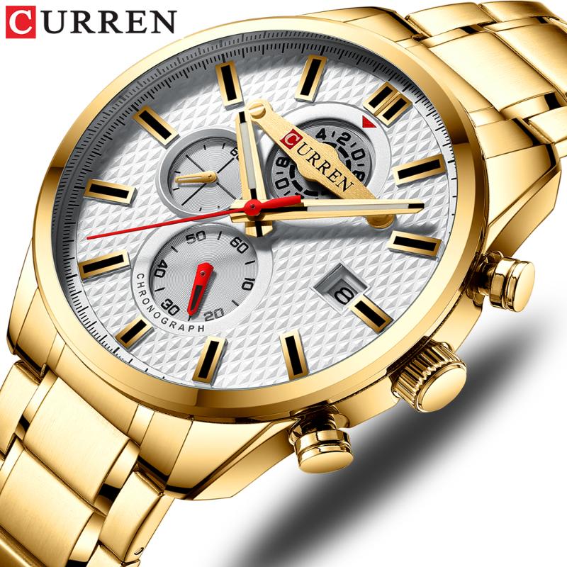 

Wristwatches Curren Watches Men Watch Sports Mens Quartz Business Male Clock Gold Steel Chronograph Waterproof Hours, Slivery;brown