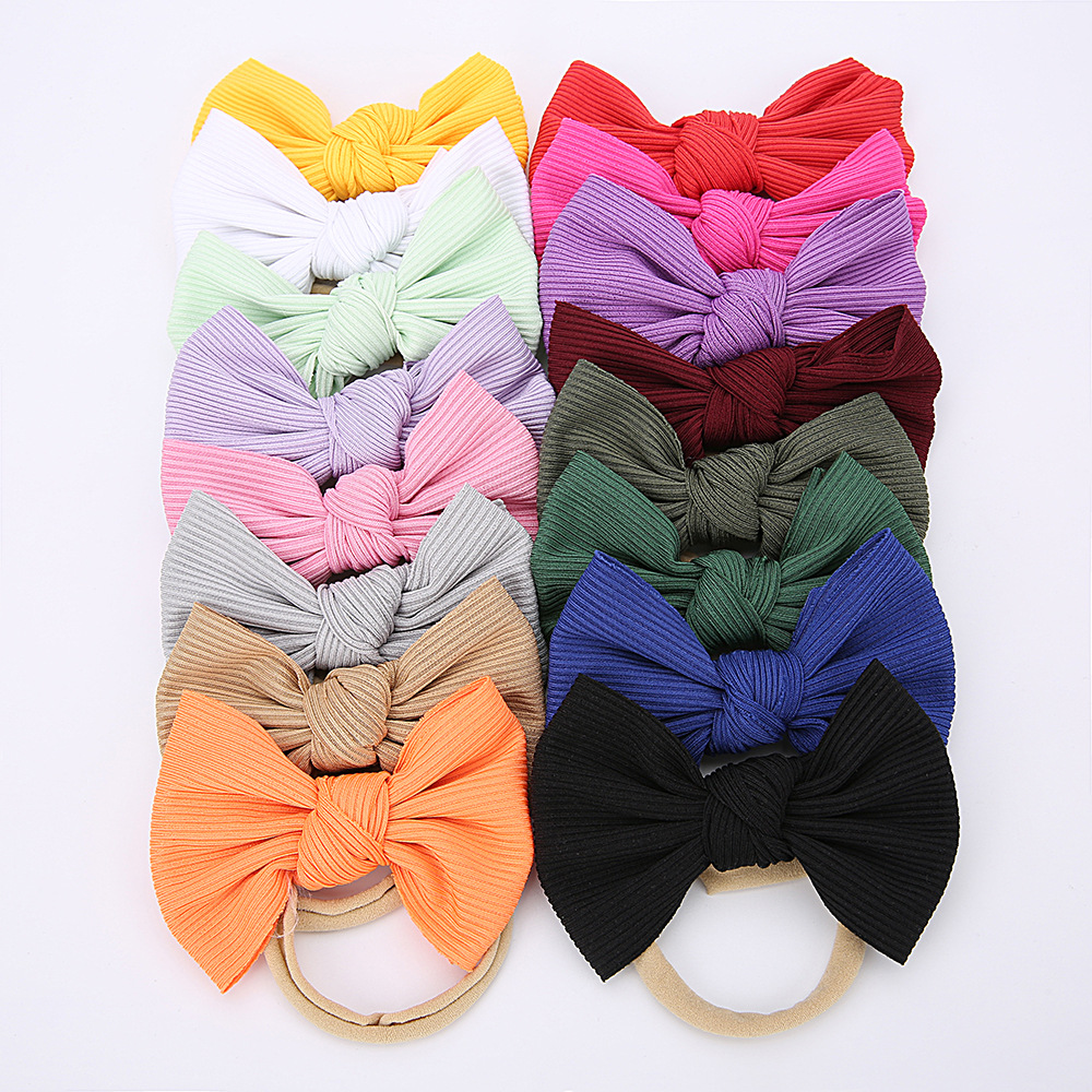 

Hair Accessories Solid Ribbed Hair Bows Nylon Headband,Nylon Bow Baby Headband,Nylon Turban Head wraps for Child Girls, Multi-color