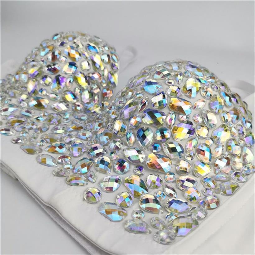 

ab colored rhinestone bustier womens tank crop spaghetti strap push up corset vest f3md, White