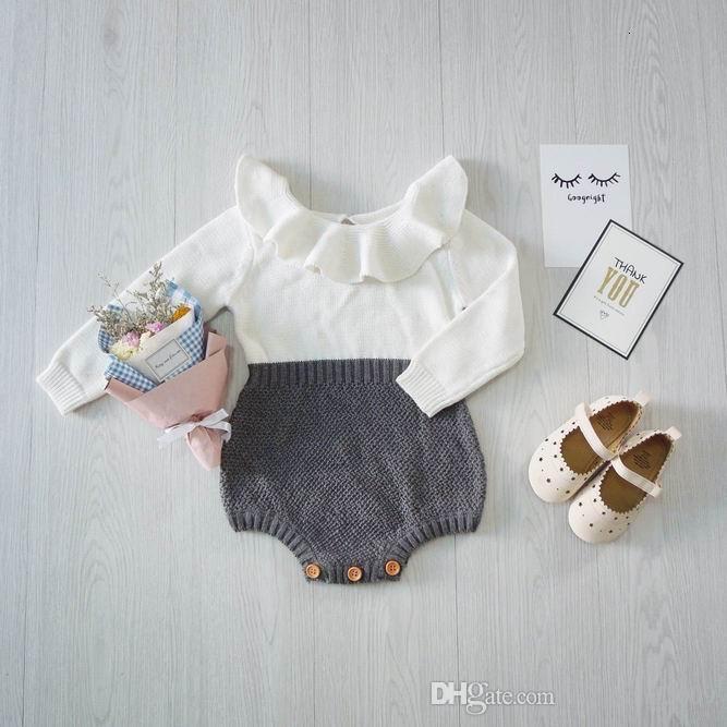 

Rompers Retail Spring Autumn Baby Girl Bodysuits onesies Peterpan Collar Knitted Cotton Long Sleeve Princess Jumpsuit Kids Clothing 1809 156I, As photo