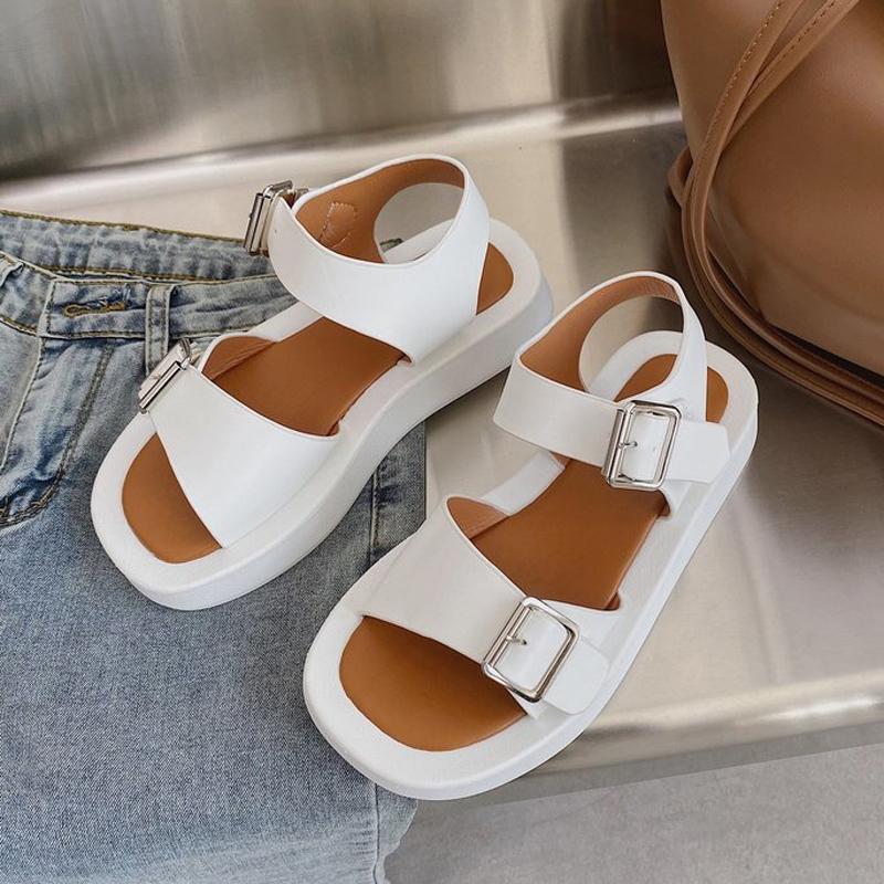 

Sandals 2021 Women Ankle Strap Adjustable Buckle Straps Platform Summer Roman Open Toe Beach Flat Thick Bottome Ladies, Black
