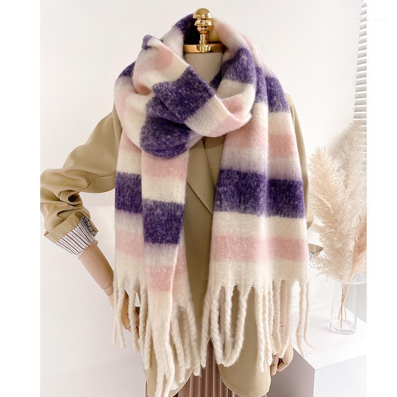 

Scarves Korean Version Of Double-sided Fluffy Thickening Color Matching Women's Shawl Cashmere Fashion Tassel Scarf In Winter 2021, Blue;gray