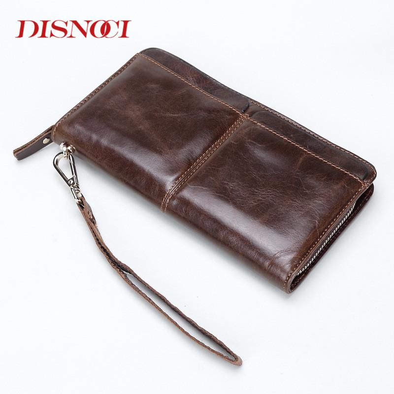 

Wallets DISNOCI Genuine Leather Men Zipper Man Wallet Purse Fashion Male Long Phone Man's Clutch Bags, Red;black