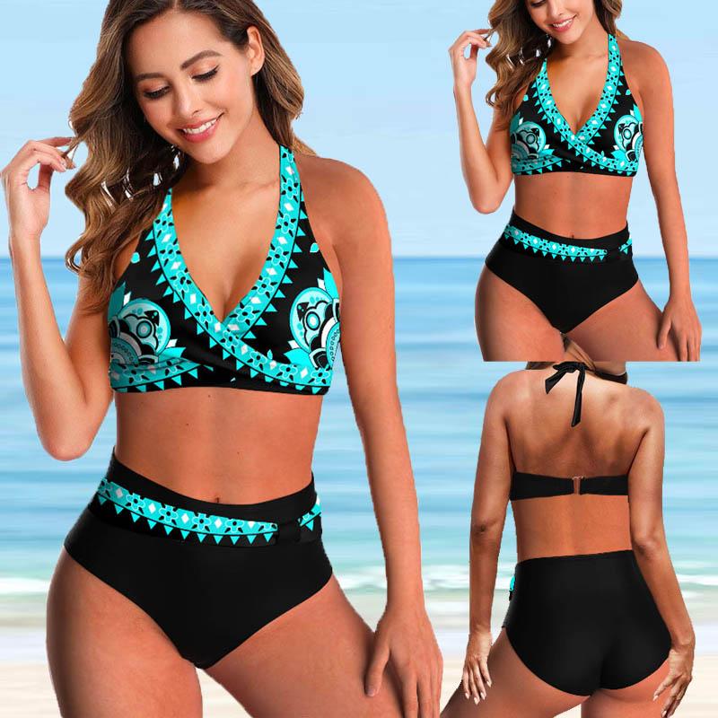 

Women's Swimwear Bikini Set Swimsuit Female Women Beachwear Bather Bathing Suit 2022 Plus Size Printed High Waist Two Pieces Style, White;black