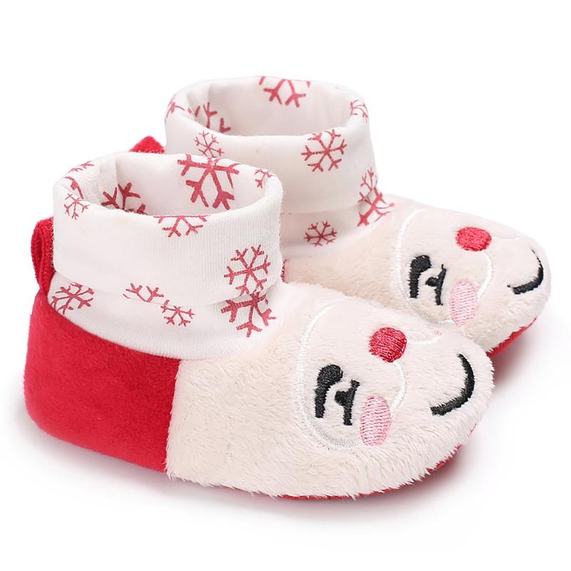 

Pair Cute Cartoon Christmas Baby Shoes Soft Outsole Cotton Fabric Boots Thick Warm Winter For Toddlers First Walkers