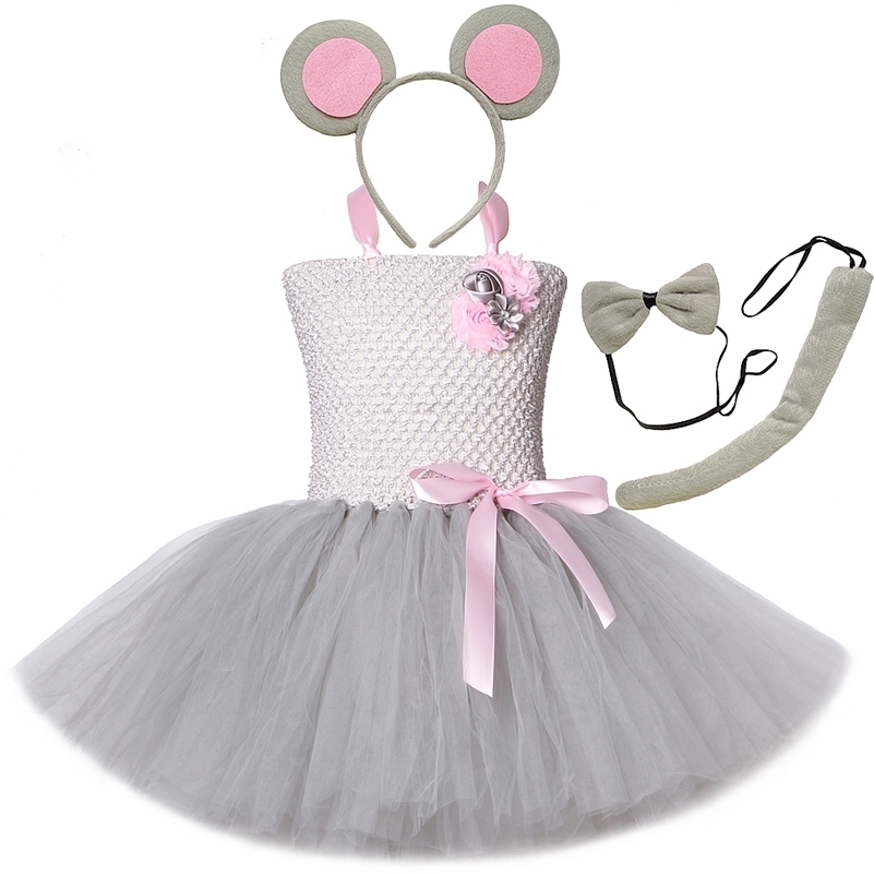 

Grey Mouse Costumes Girls Tutu Dress Children Animal Costume Kids Halloween Dresses for Girls Baby Clothes for Birthday Party 210319, Only dress