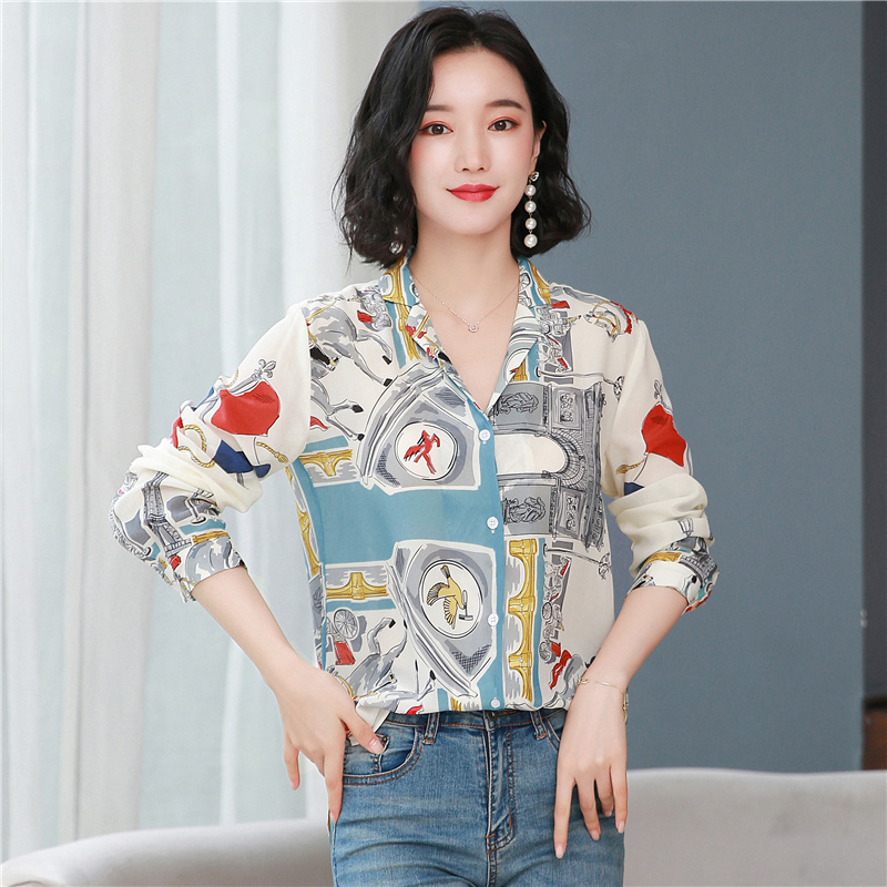 

Dropshipping Spring Summer Fall Autumn Vintage Horse Print Lapel Neck Button Front Long Sleeve Women Ladies Casual Party Office OL Workwear Beach Tops Shirt Blouse, Hpjr6202