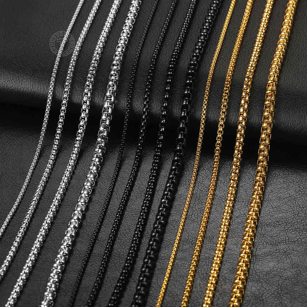 

2mm 3mm 5mm Black Round Box Link Chain Necklace For Men Boy Stainless Steel Chain Necklace Wholesale Dropshipping Jewelry KNM118
