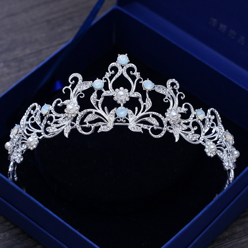 

Unique Light Blue Crystal Tiara Crown Princess Bridal Wedding Headband Hair Accessories Fashion Headdress Pageant Prom Ornaments, Silver