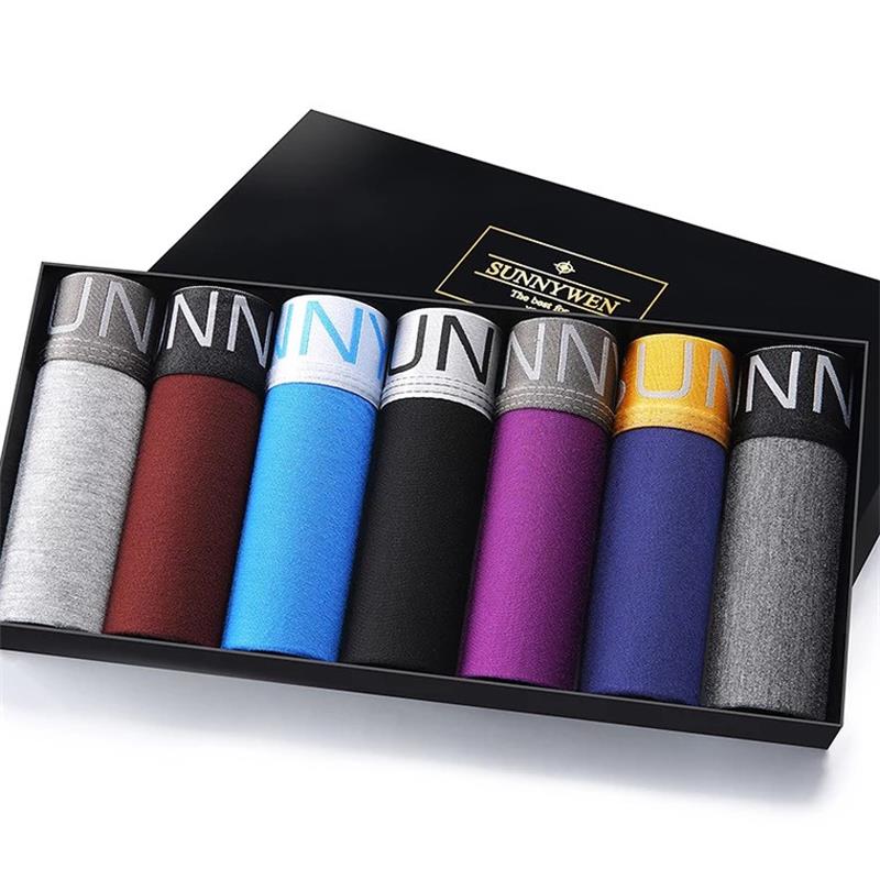 

7pcs/lot Mens Underwear Boxer Shorts High Quality Fabric Modal Sexy Breathable Soft Comfortable Solid Color Underwear Gift Box, 7pcs no box