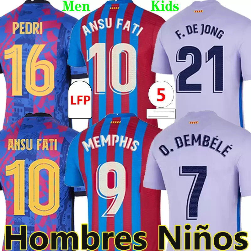

#10 ANSU FATI Barcelona Soccer Jerseys 2021 2022 MEMPHIS BARCA KUN AGUERO F.DE JONG DEST PEDRI O.DEMBELE PIQUE Custom 21 22 Home Away 3rd Men Woman Kids Kit Football Shirt, Grey men size s-xxl