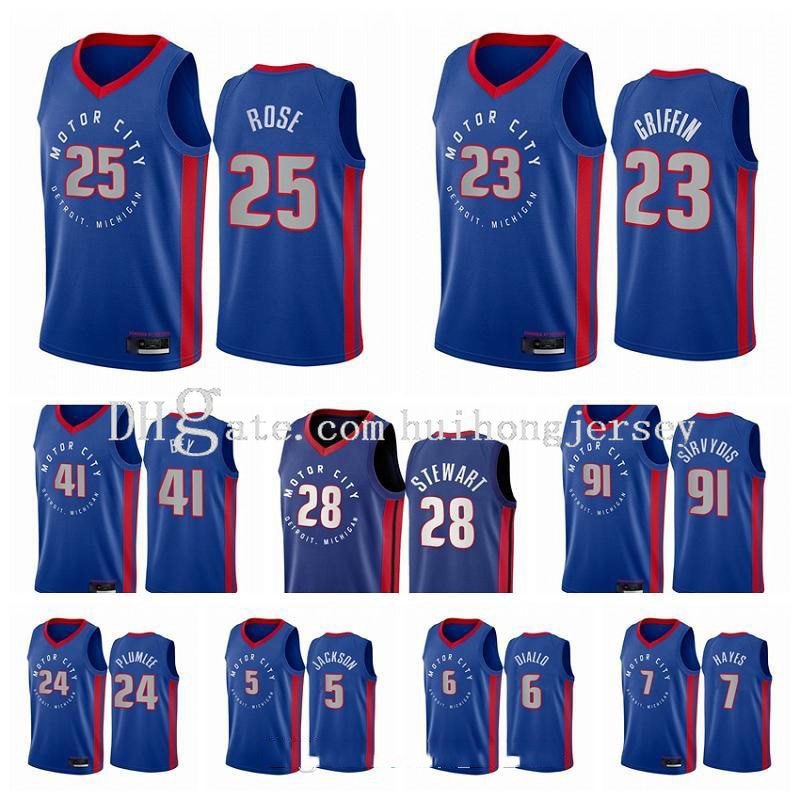 

DetroitPistonsMen Derrick Rose Blake Griffin Saddiq Bey Isaiah Stewart 2020-21 Blue City Basketball Jersey New Uniform, Color14