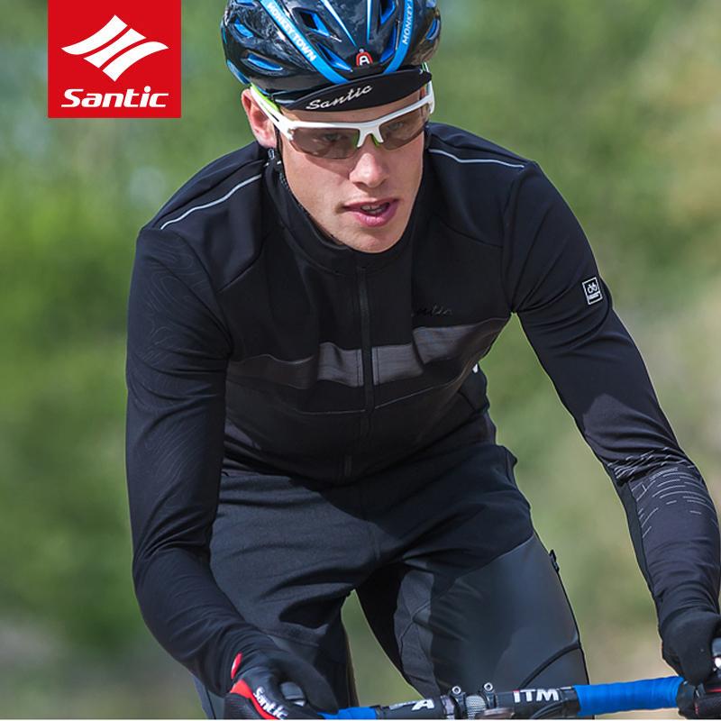 

Racing Jackets Santic Men Cycling JacketThermal Fleece Long Sleeve Clothing Autumn Winter Windproof Mountain Road Bike Bicycle Jacket, Black