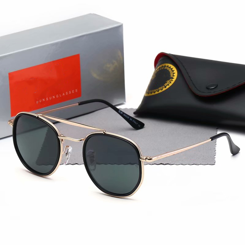 

Designer men women Ray sunglasses double bridge blaze Bans sun glasses de soleil with black or brown leather case, and all accessories