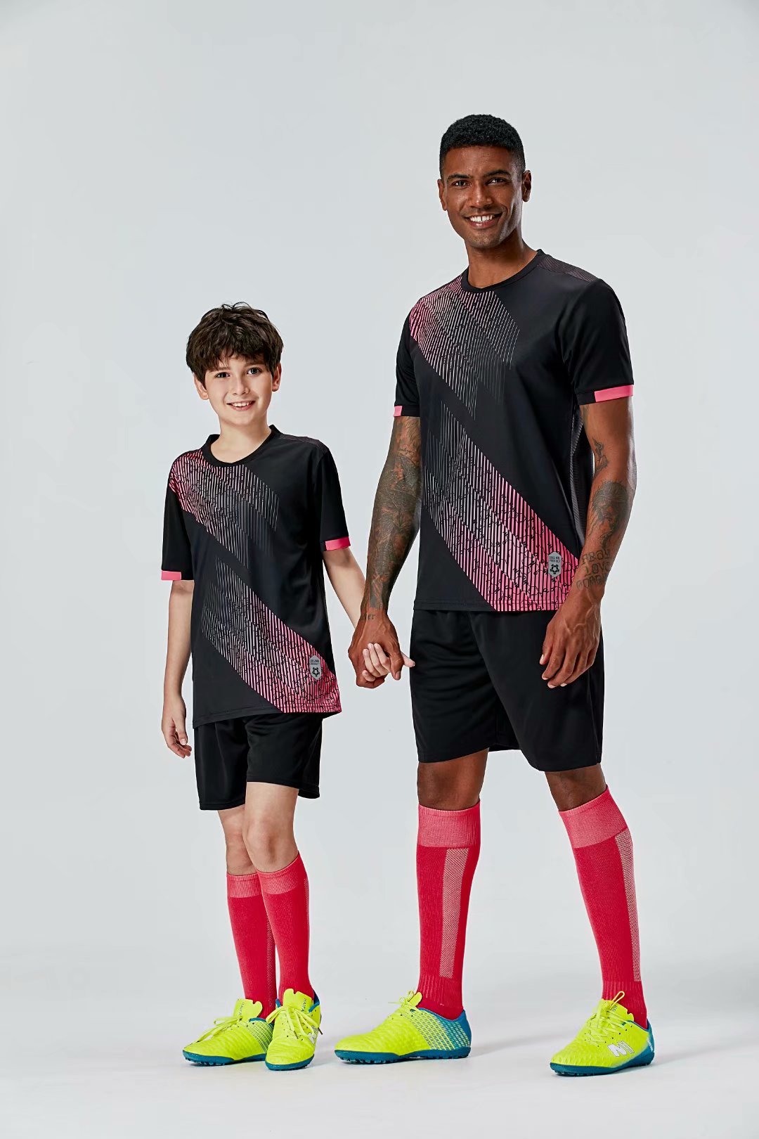 

#0123 Football uniform men+kids soccer Jersey printing team custom track and field sports short-sleeved shirt, Black;yellow