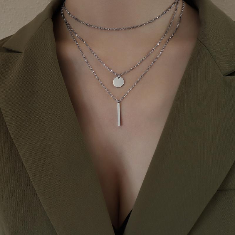 

Chokers Fashion Silver Colour 316L Stainless Steel Multi-Layer Chains Necklace Women, Simple Chocker Necklaces Woman Jewelry 2021 Trend