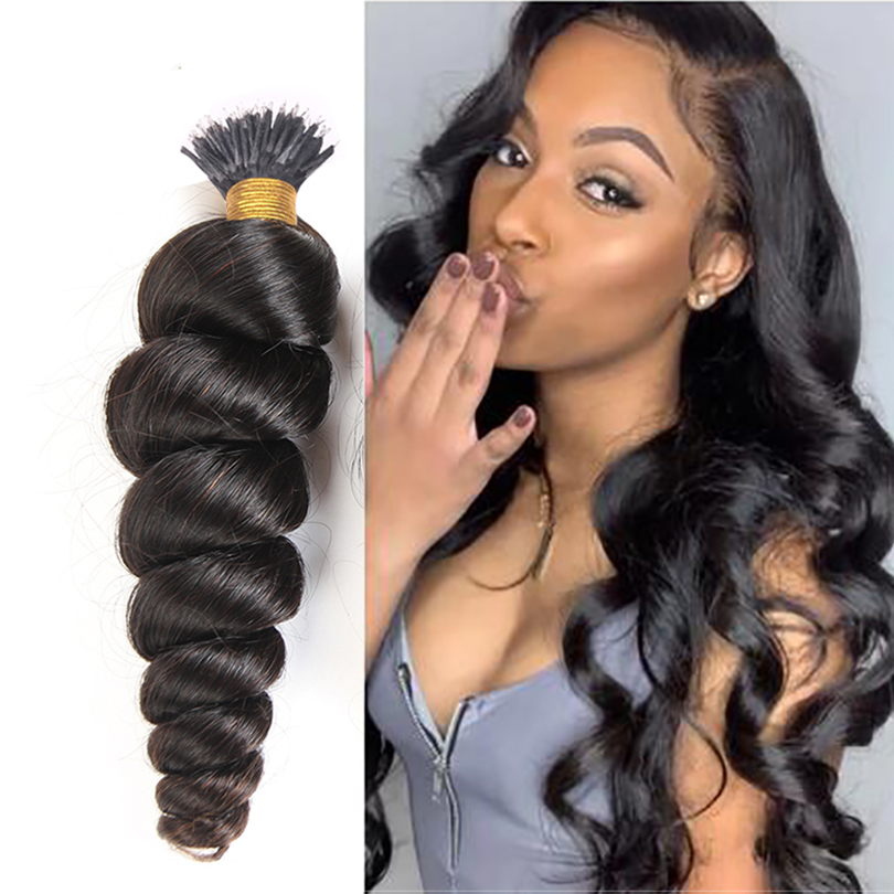 

Nano Ring Bead Hair Extension Malaysian Remy Loose Wave Hairs Natural Color 100 Strands 1g/s