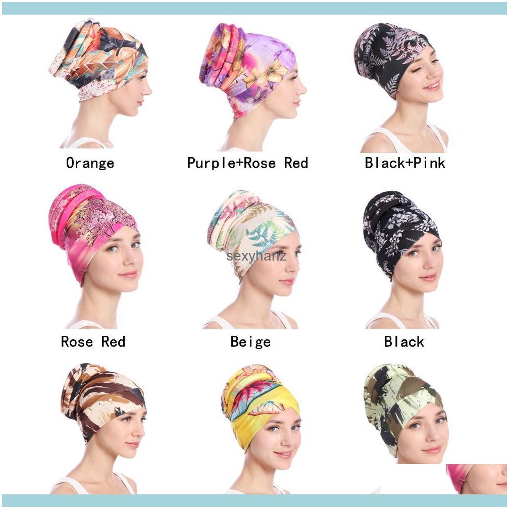 

Beanie/Skl Hats Hats, Scarves & Gloves Fashion Aessories Indian Turban Women Flower Printed Hair Loss Hijab Er Cancer Chemo Caps Muslim Hat, Remark color