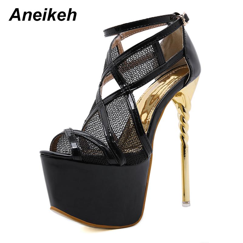 

Aneikeh 2021 Women Shoes Zapatos De Mujer Fashion Basic Thin Heels Round Toe Pumps Buckle Strap Mesh Dress Sewing Size 35-43, Black