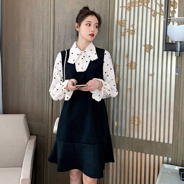 

Maternity Dresses 9952# Dress Patchwork Long Sleeves Midi Plus Size Pregnancy Large Pregnant Woman Mom, White