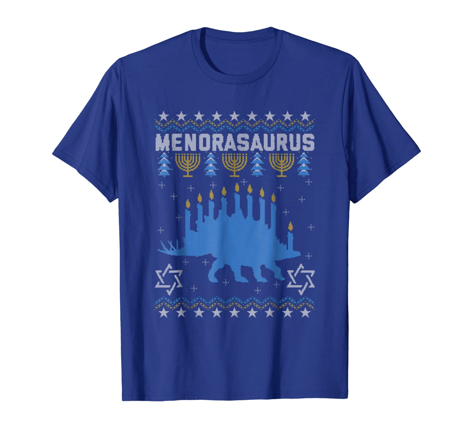 

Ugly Hanukkah Dinosaur Stegosaurus Menorasaurus Sweater Tee, White;black