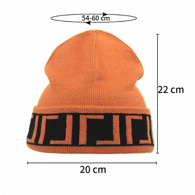 

Beanies Women 2022 Autumn Knitted Men Fashion Casual Solid Letter Jacquard Woolen Hat Female Cuffed Cap