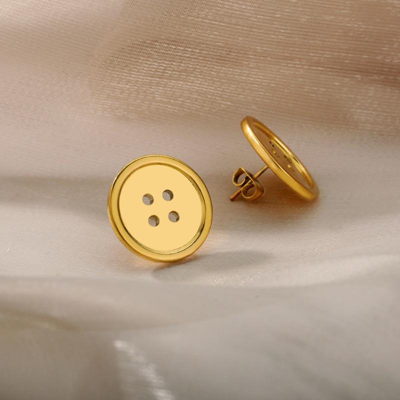 

Stud Stainless Steel Buttons Earring For Women Punk Metal Gold Color Hip Hop Earrings 2021 Fashion Round Pendant Party Jewelry, Golden;silver