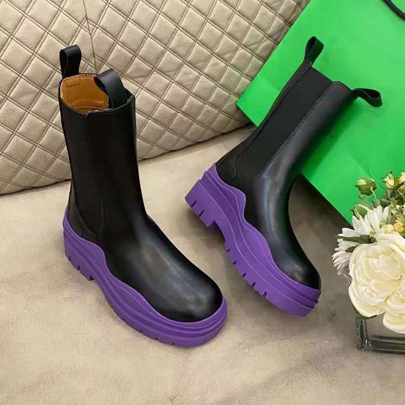 

Fashion Designer Boots Ankle boot Martin Chaelsea Booties Brown Cowhide Lining Green Box Packaging Thick Bottom Height 5.5 cm Purple Black Luxury Shoes, #28