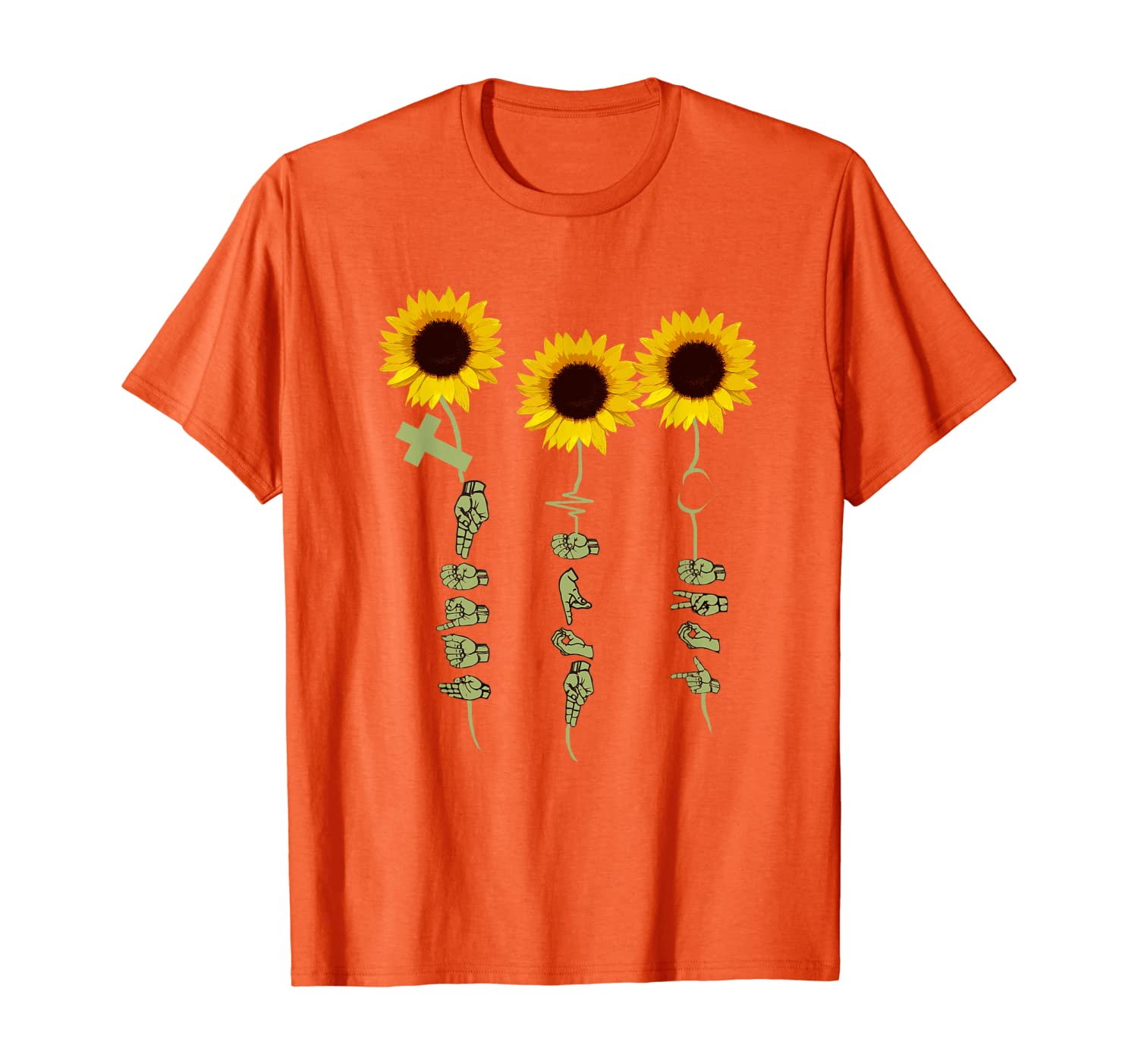 

Faith Hope Love Sunflower Shirt Gift For Hand Sign Language T-Shirt, White;black