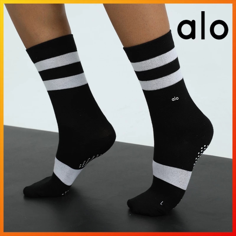 

Alo Yoga Stocking Women's Socks Stitching Color Non-slip Yoga Dance Sports Sock Spring And Autumn, Black